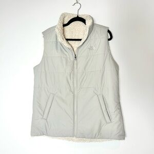 The North Face Reversible Grey Sherpa Fleece Puffer Vest